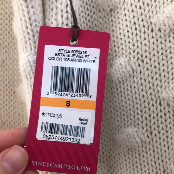 New Vince Camuto Estate Jewel Cotton Ball Cream Crewneck Sweater Size S - Picture 9 of 11